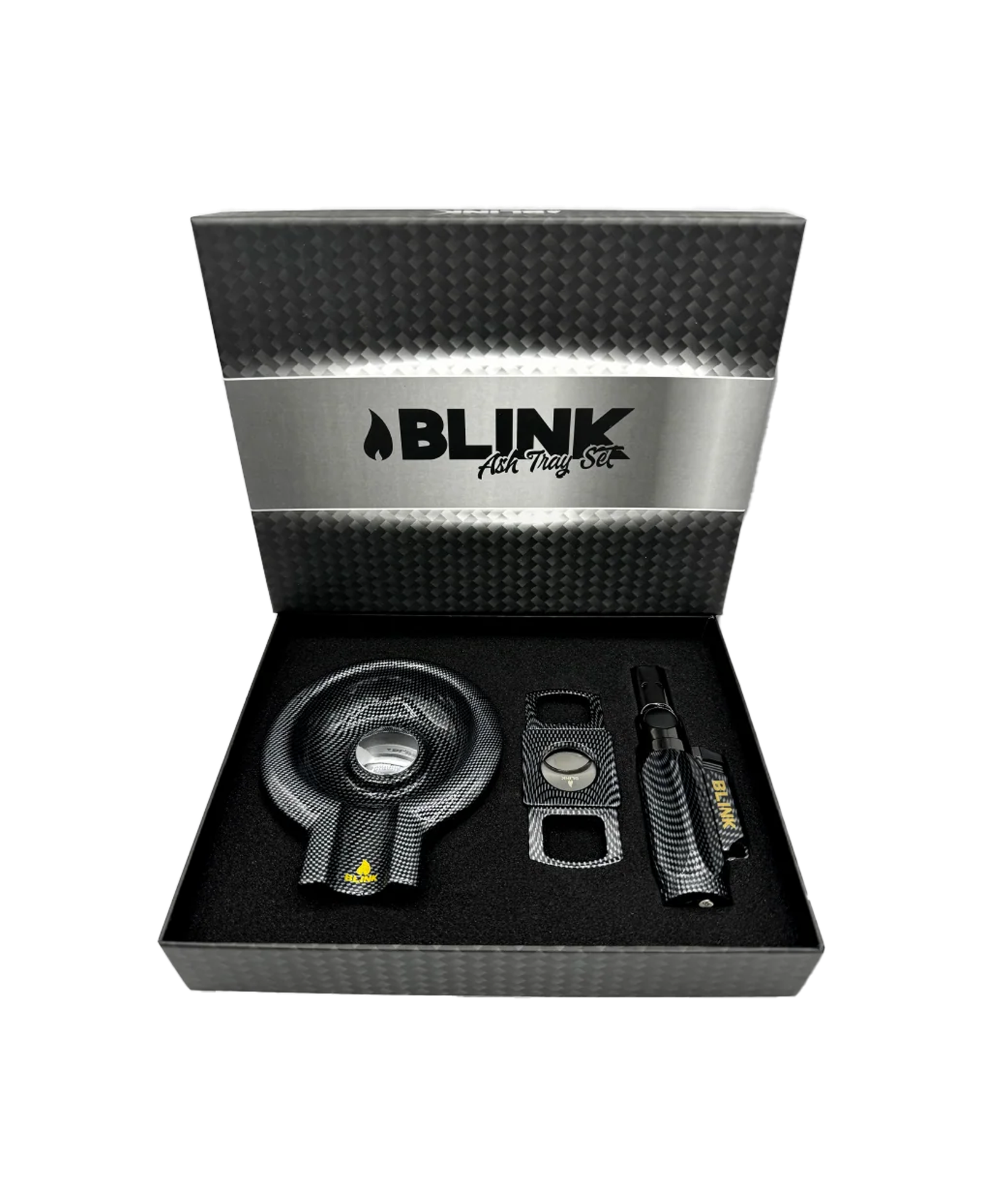 Cigar cutter, ashtray and torch