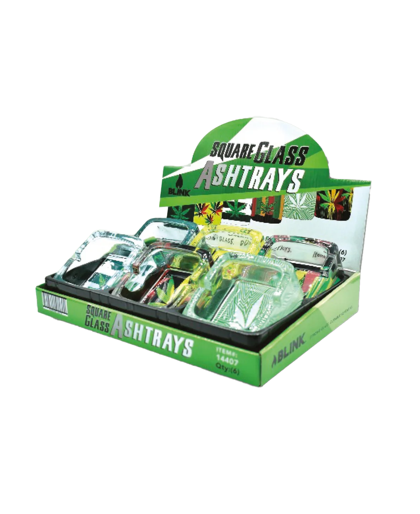 Square Glass Ashtray - Green Leaf